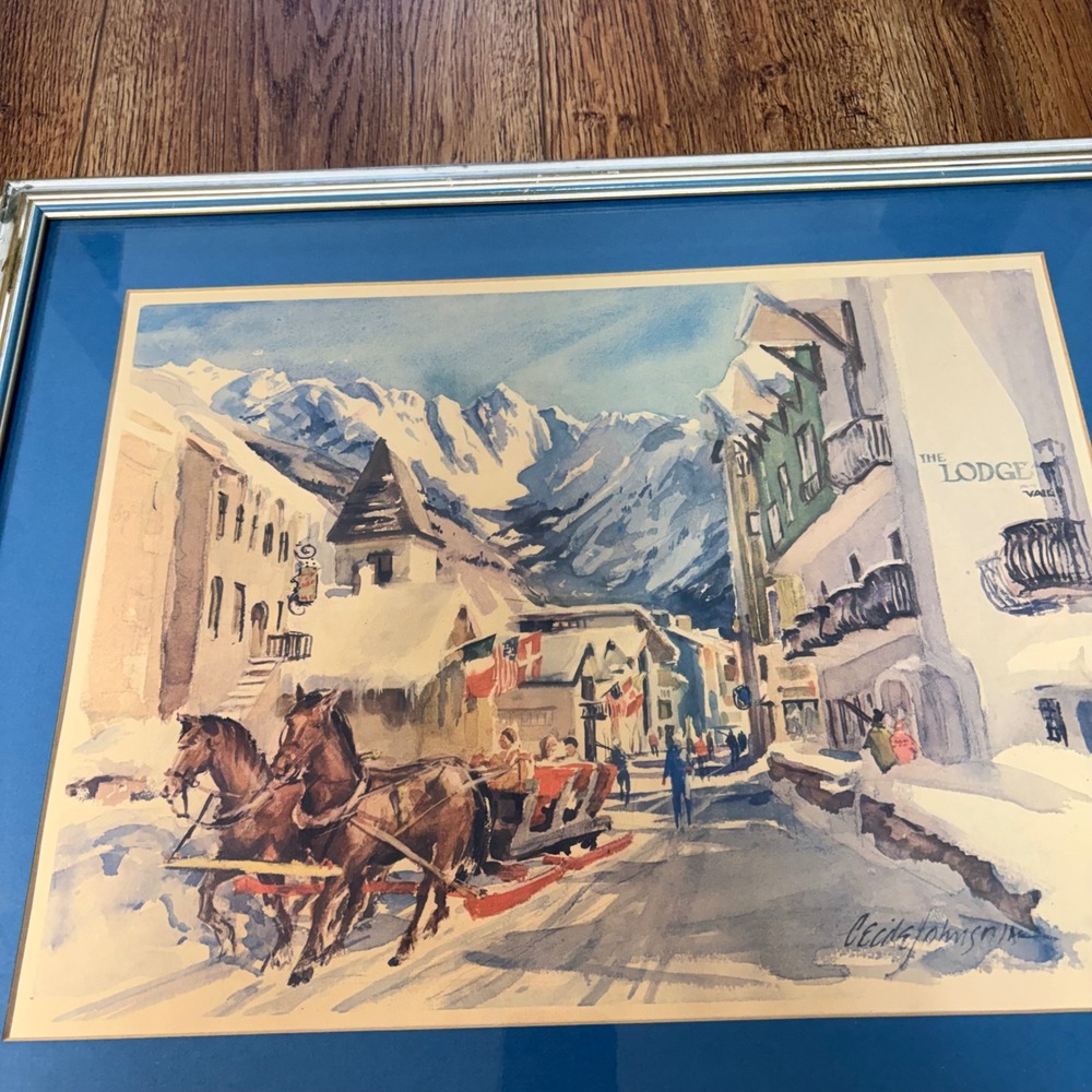 Cecile Johnson Signed The Lodge at Vail Colorado Watercolor Print Framed Art - Picture 3 of 11